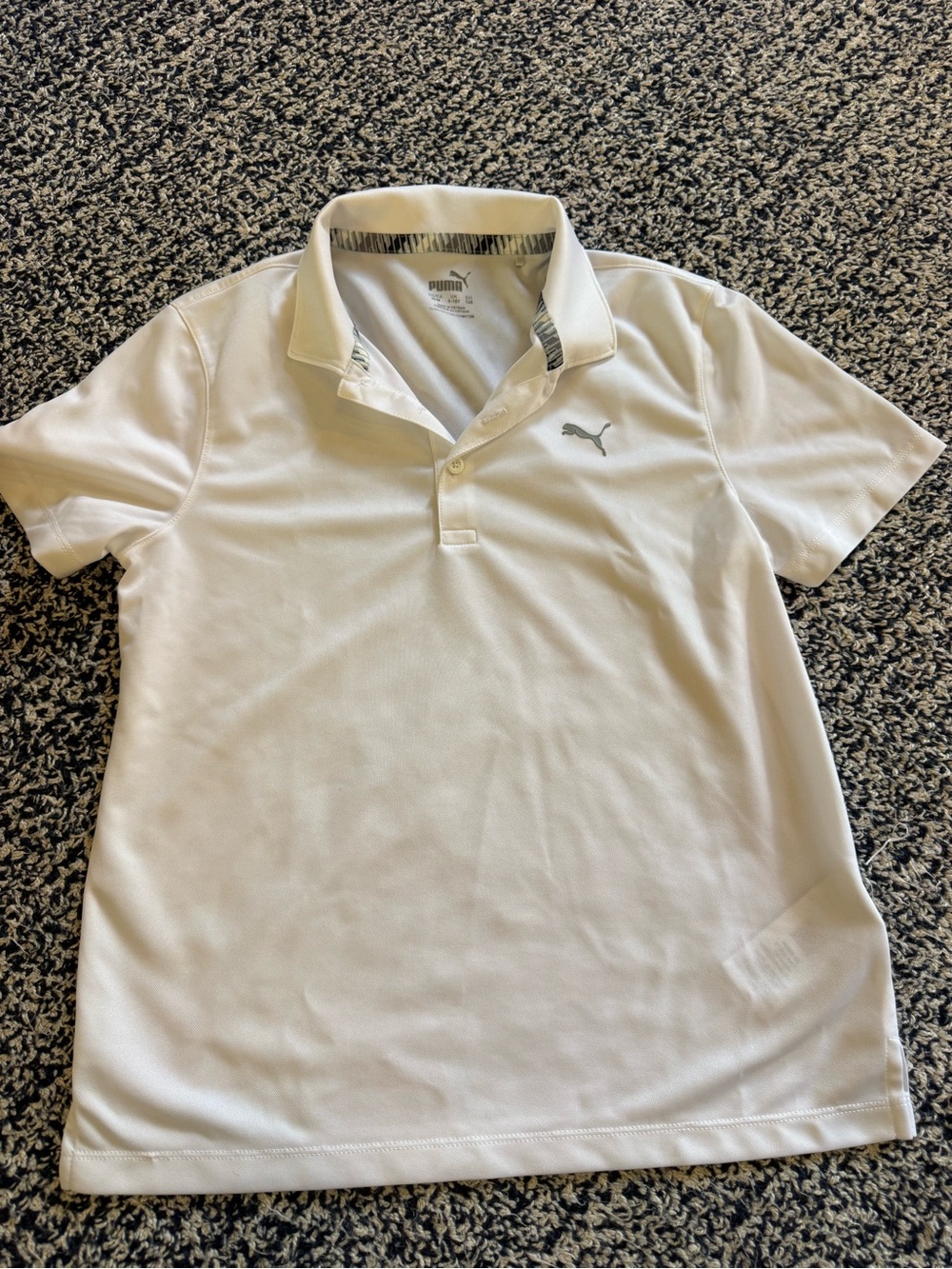 Puma Boy’s White Polo Shirt - Short Sleeve Size 9-10Y medium dry fit material